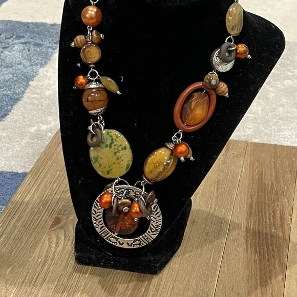 Chicos Beaded Chunky Glass Multicolor Stone Necklace - Picture 1 of 11